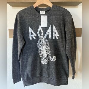 Texas True Threads|Gray Crewneck Sweater with Leopard ROAR Graphic Logo•••Fleece